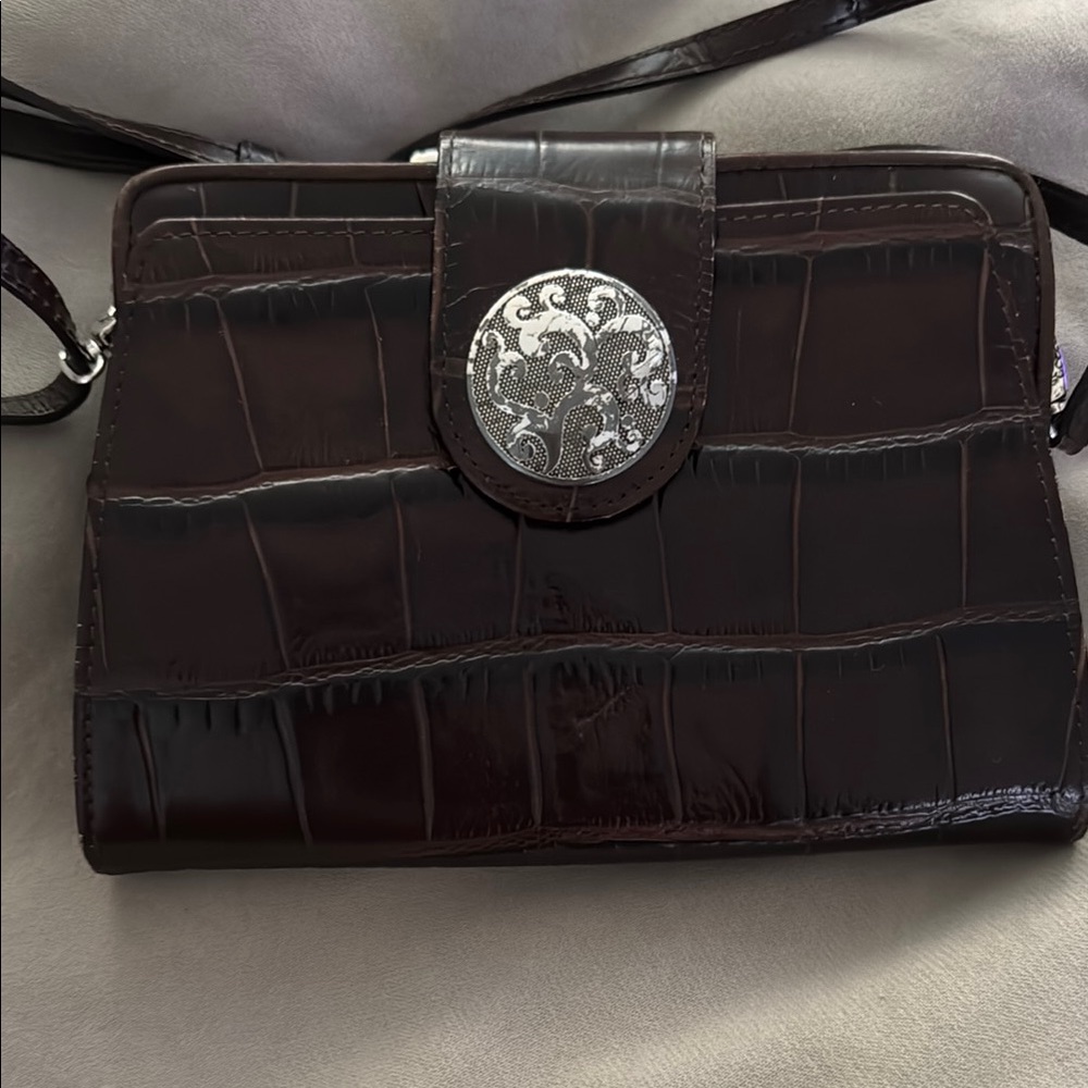 Brighton Croc-Embossed Leather Crossbody Bag